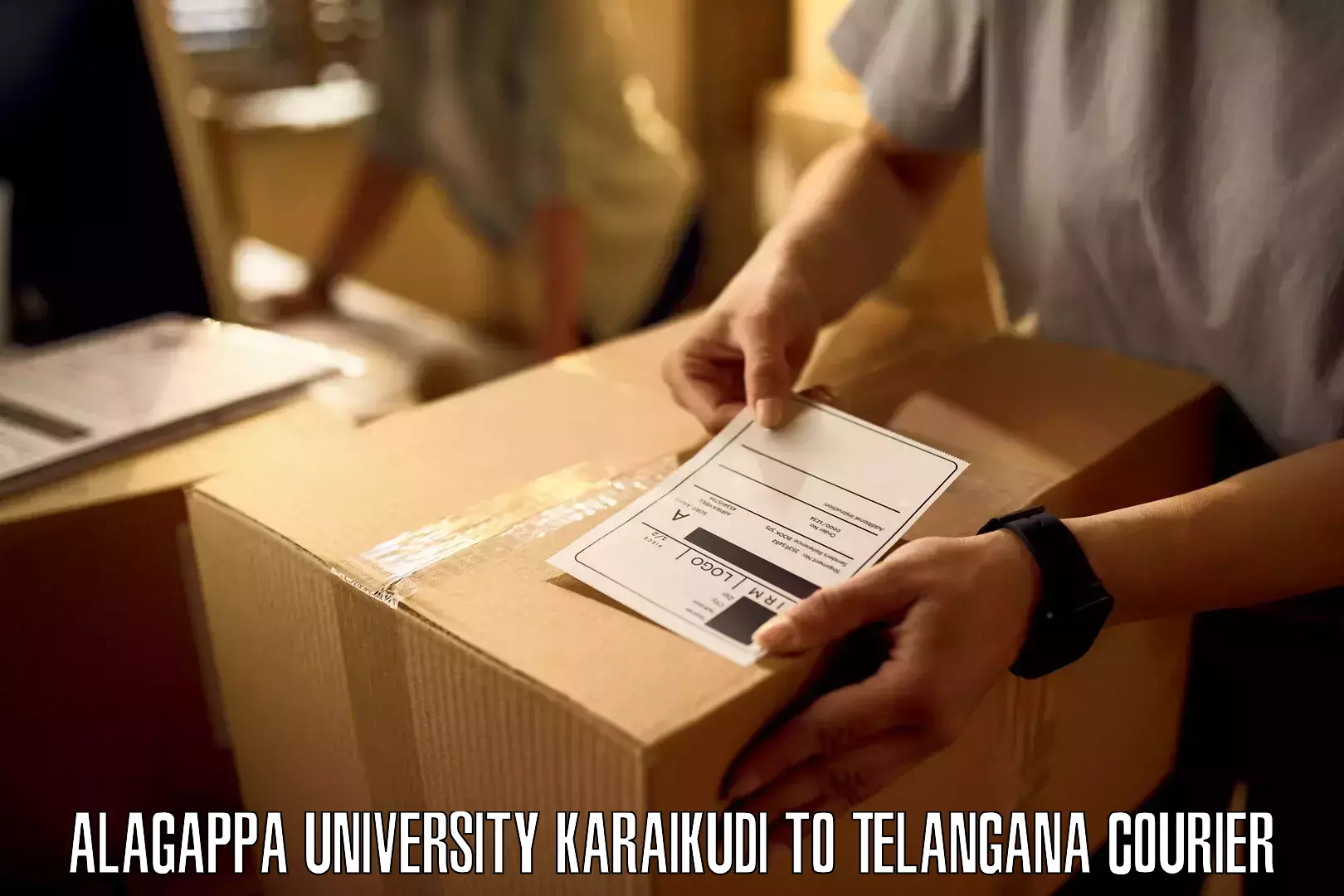 Optimized delivery routes Alagappa University Karaikudi to Kacheguda