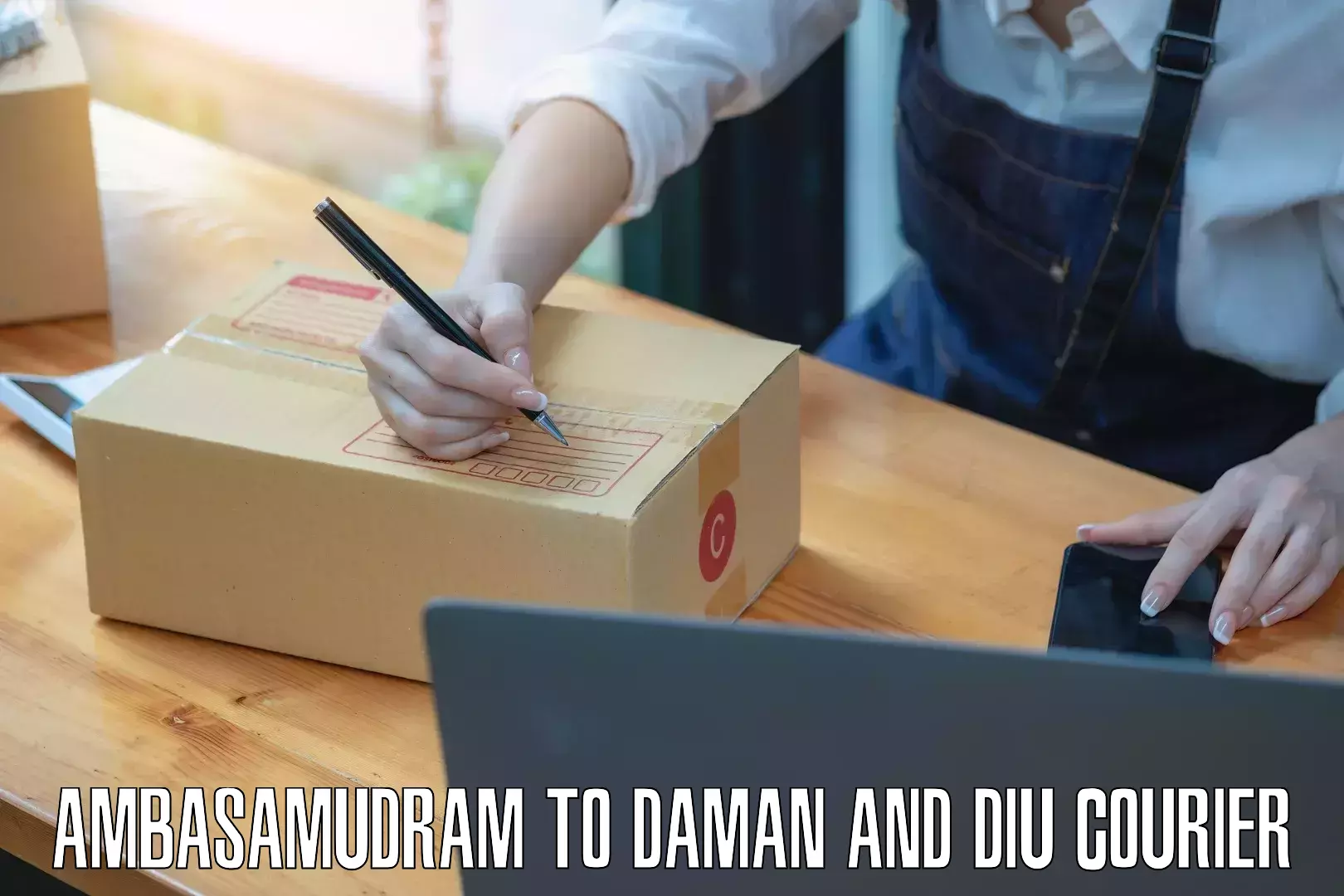 Full-service courier options Ambasamudram to Daman and Diu